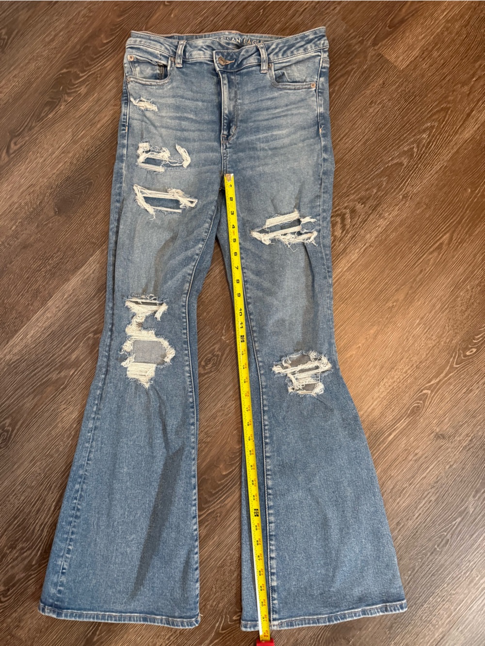 American Eagle Outfitters Light Blue Distressed Flare Jeans